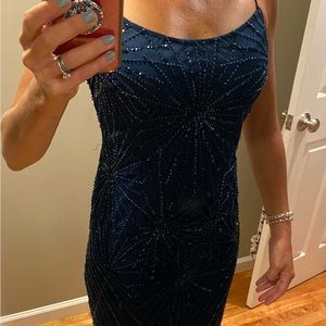 BEADED GOWN- stunning teal, by Adrianna Papell